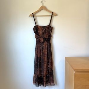 Bandana PatternRuffle Midi Spaghetti Strap Dress